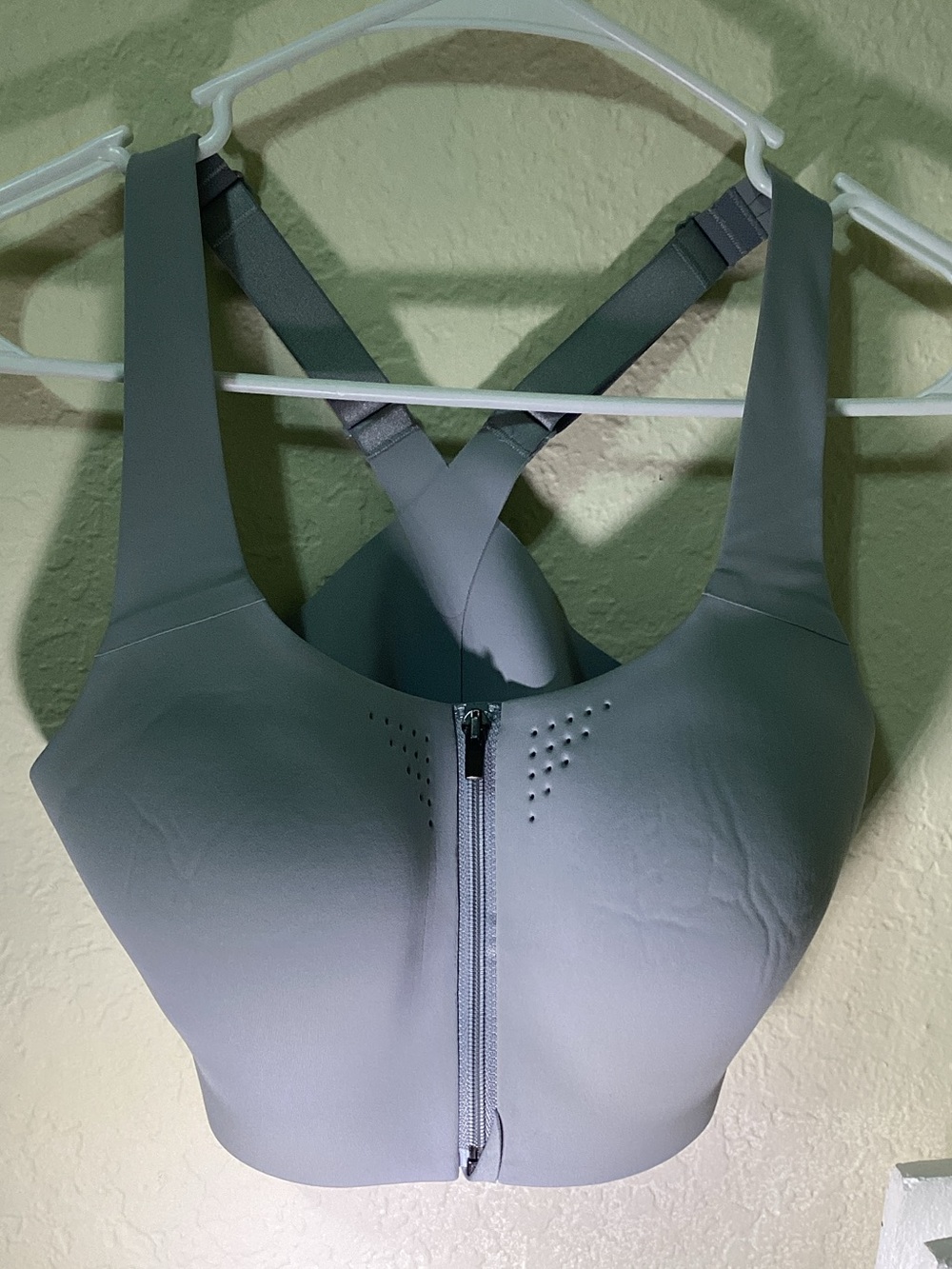 Victoria's Secret Sage Green Front-Zip Sports Bra with Crisscross Back